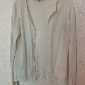 Loft size xs white cardigan with lace trim